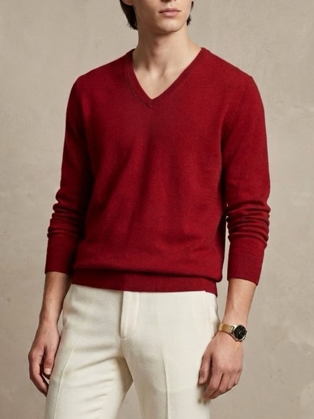Sakowitz Mens‎ Red 100% 2 Ply Cashmere V-Neck Sweater Vintage Made in USA Medium